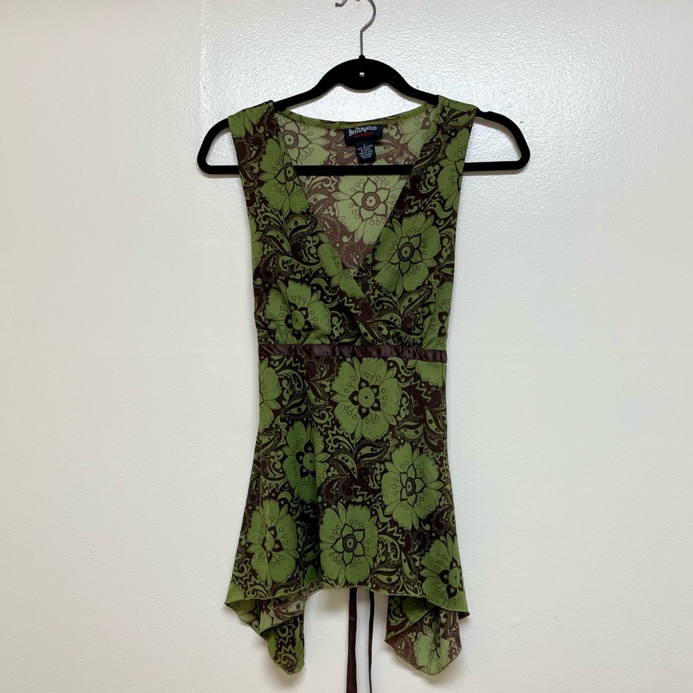 Floral Green & Brown Blouse
